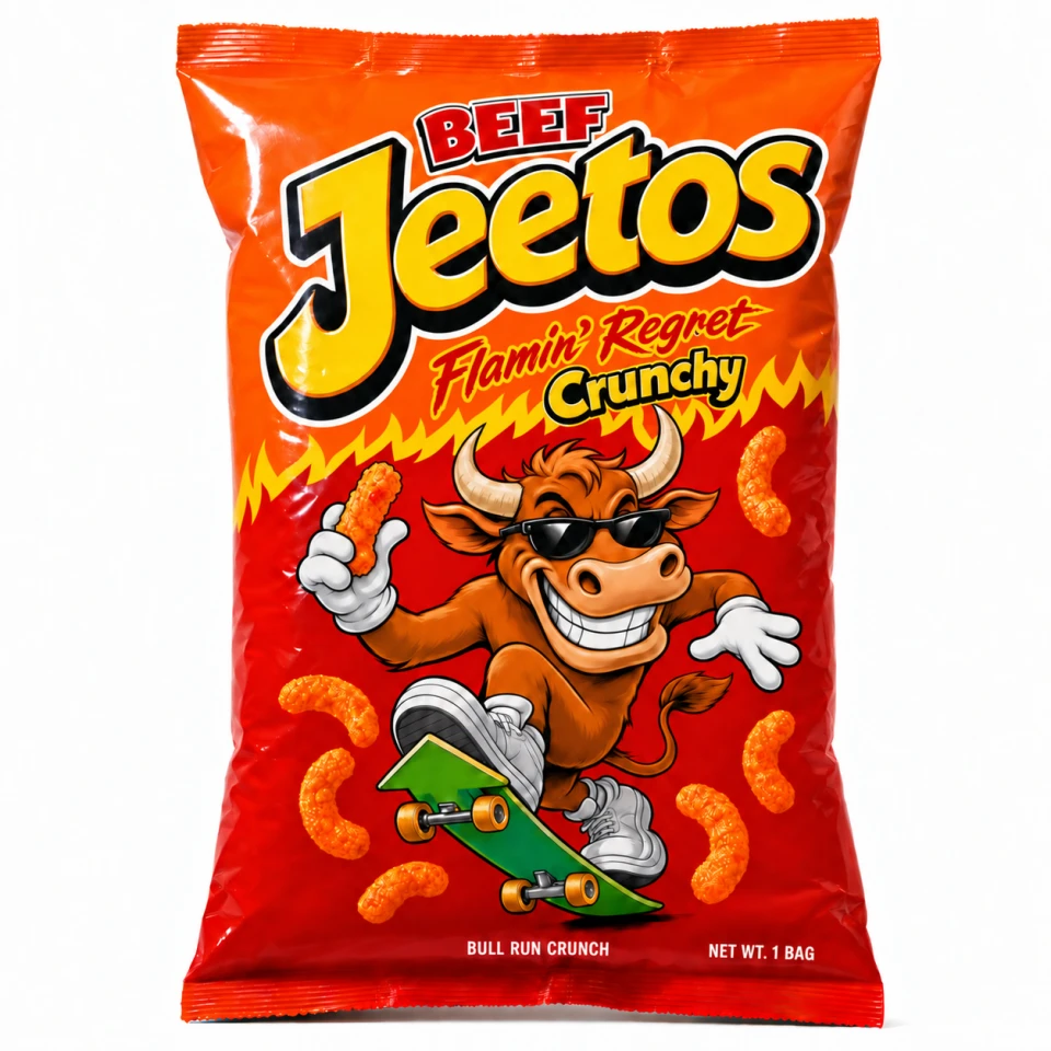 Beef Jeetos bag with the bull mascot